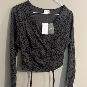 Le Lis Black and Grey Cheetah Print Crop Top